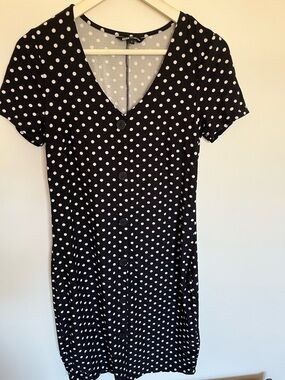 Polka Dot V-Neck Mini Dress in Black and White